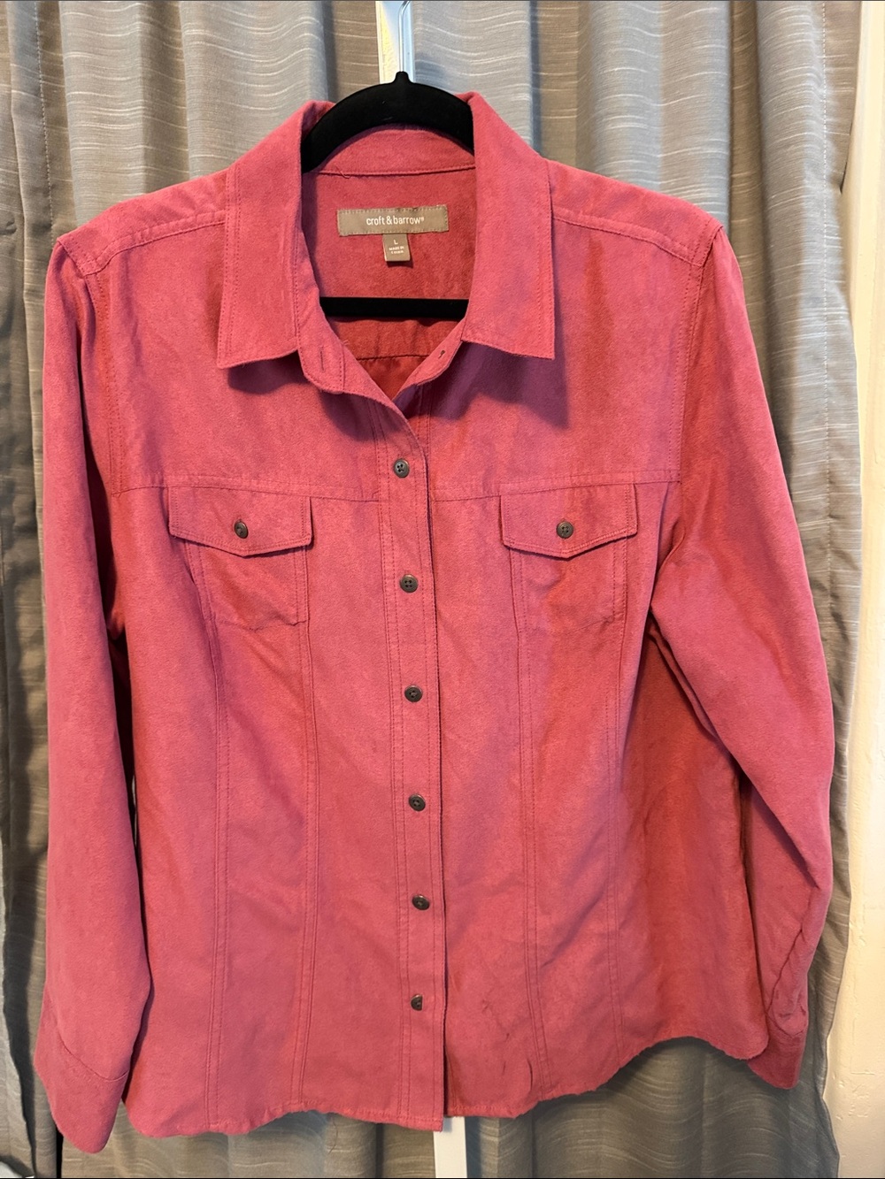 croft & barrow Pink Button-Front Suede-Look Shirt Jacket